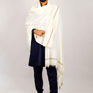 PURE WOOL MEN SHAWL WHT
