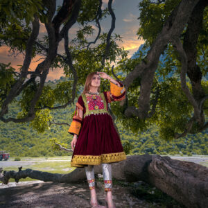 MAHROON KUCHI EMBROIDERED VELVET DRESS